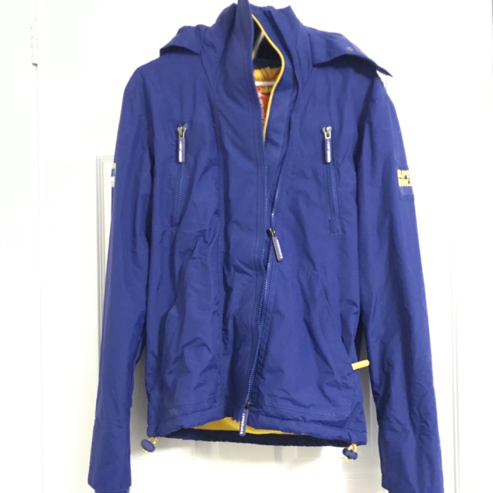 NWT SUPERDRY JAPAN Rare Men’s Hooded Windbreaker Jacket Royal Flash Yellow Blue
